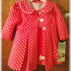 Pink Polka Dot Pea Coat and Matching Dress NEW!